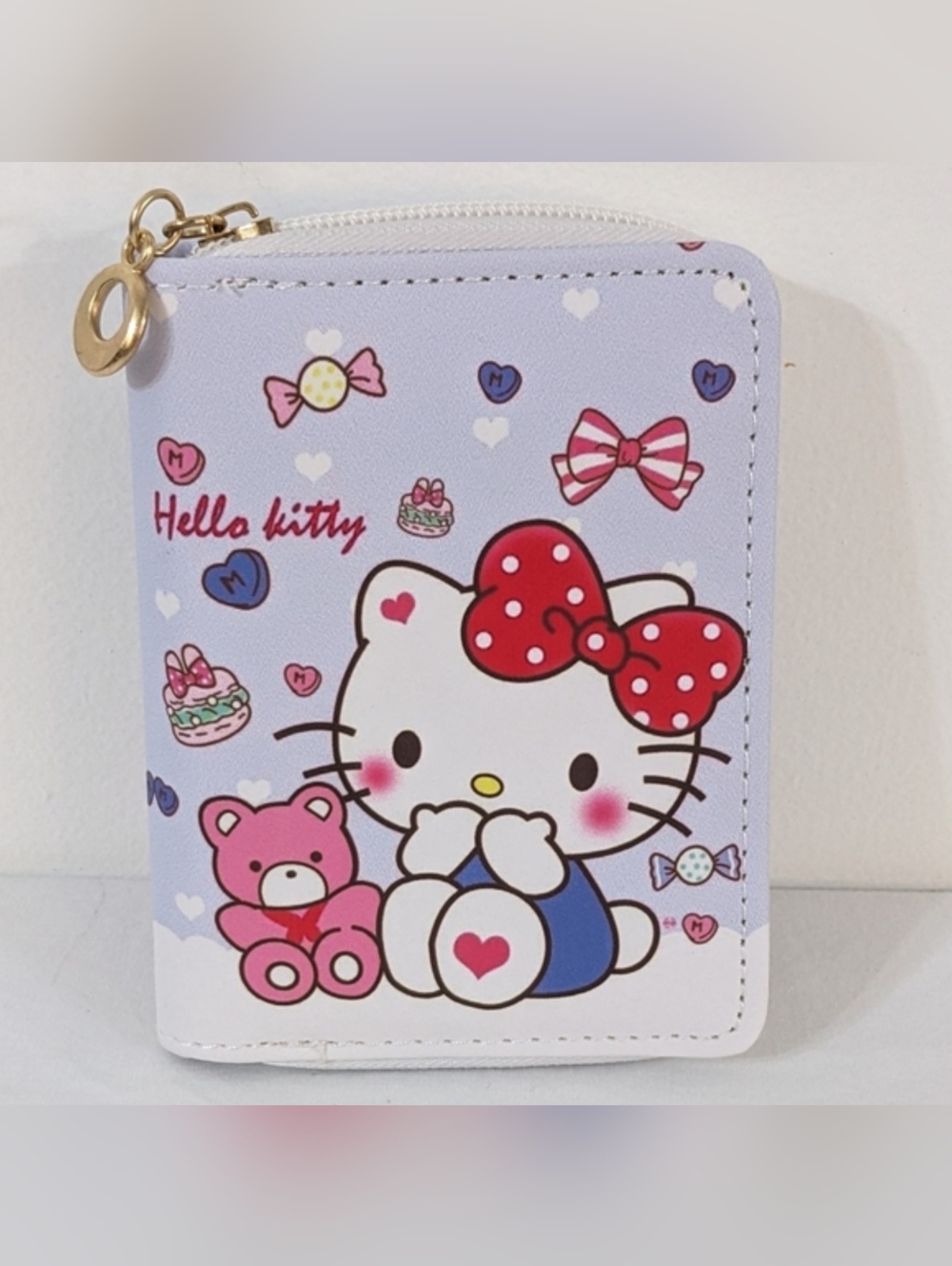 Hello Kitty With Hearts Sanrio Kawaii Small Zip Around Wallet Coin Purse, NEW